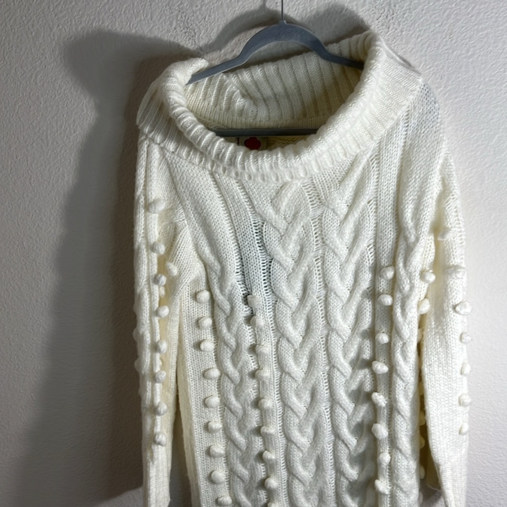 Farm Rio Braided Midi Sweater off shoulder chunky knit Dress Sz M NWT fall luxe - Picture 10 of 13